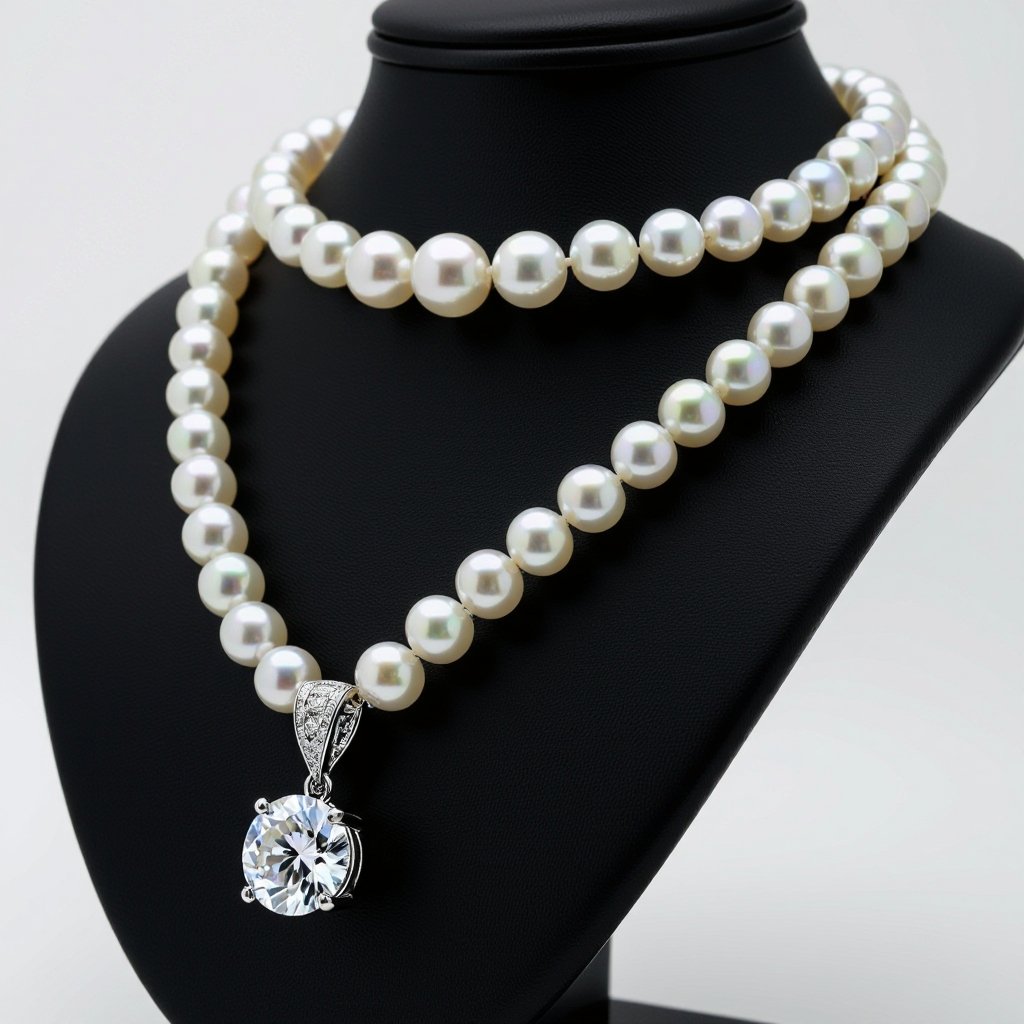 Be aware that the chain is a pearl and at the end of the pearl there is a very large diamond. 