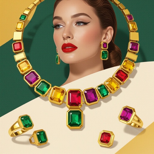 Necklace and ring and earring with luxury colorful jewel with gold
