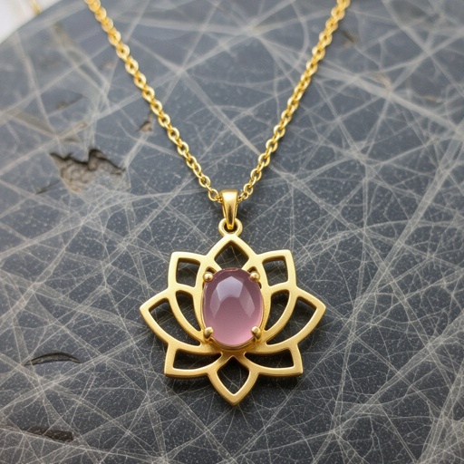 Золотая матовая цепочка. Подвеска матовая лотос шесть лепестков не круглый . В сердце лотоса матовый розовый кварц овальный