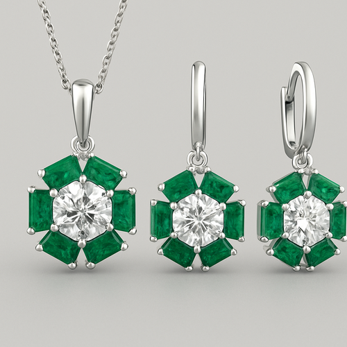 Diamond set with emeralds 