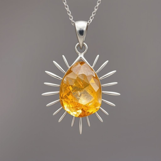 Create a pendant with raw natural gemstone pendant shall look like sun rising. Using minimal silver 