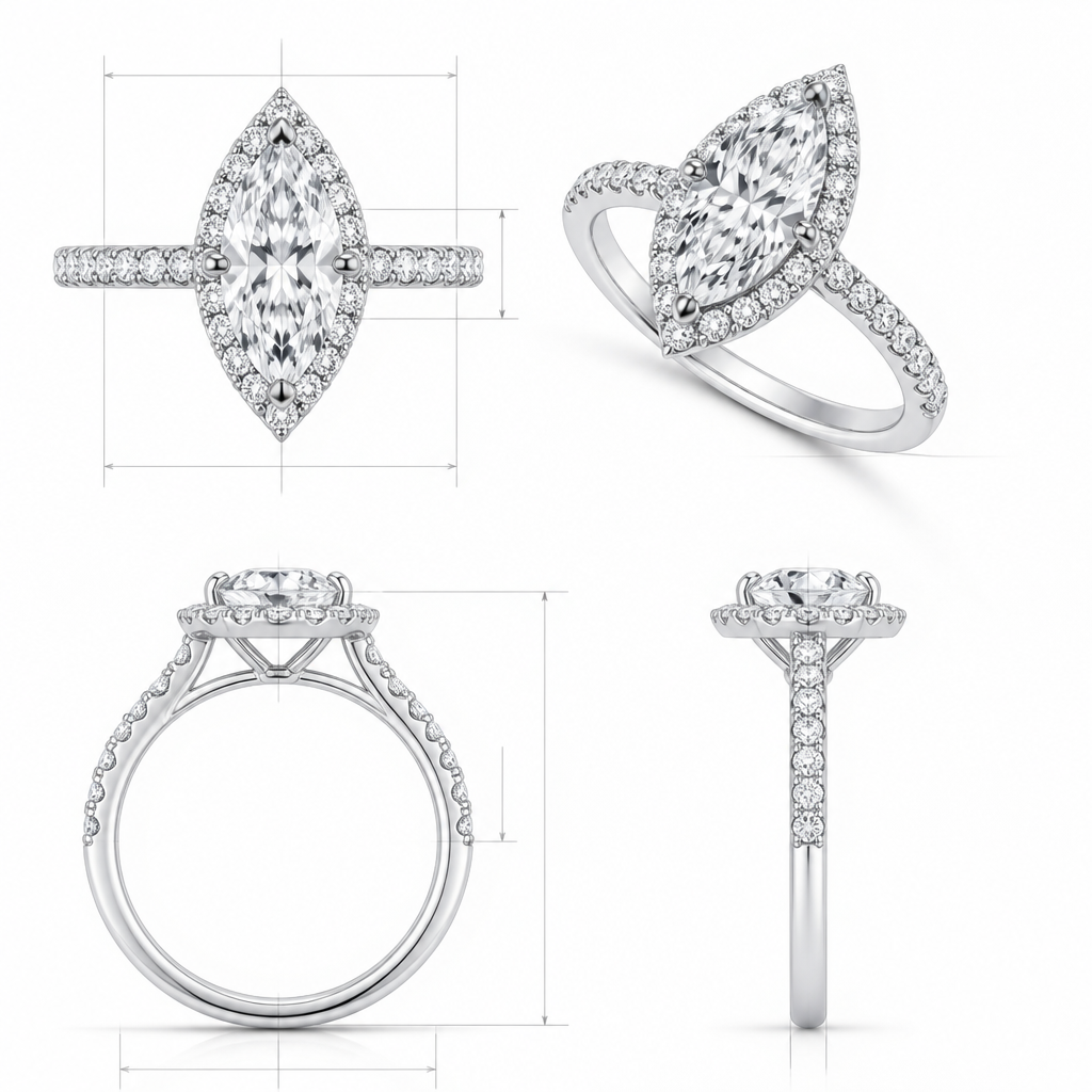 Ring marquise ring in sketch with messurements. Refinement: más brillo
photorealistic jewelry design, Ring marquise ring in sketch with messurements. Refinement: más brillo, just the design no text
