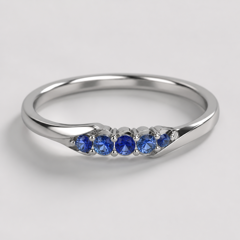 A minimalist women's ring made of silver with sapphire stones
photorealistic jewelry design, A minimalist women's ring made of silver with sapphire stones, minimalist style, just the design no text