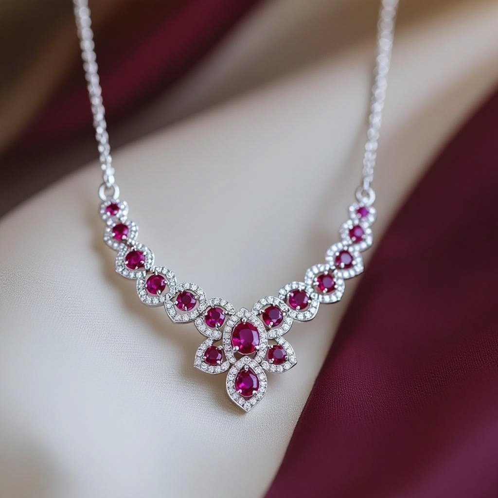 American diamond ruby heavy necklace for Indian girl 