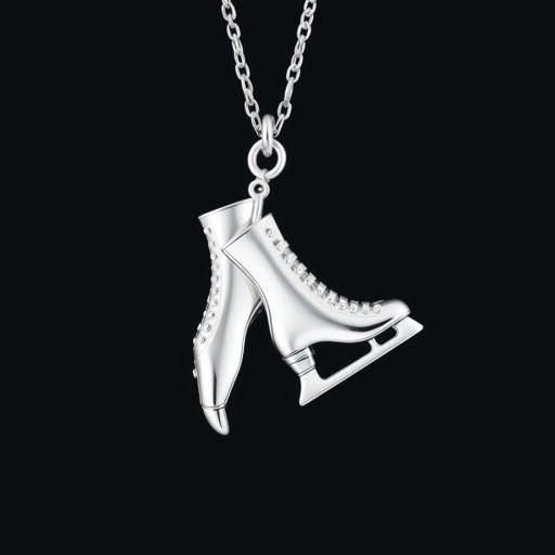 Silver pendant in the shape of figure skating blades without boots. One blade torquoise