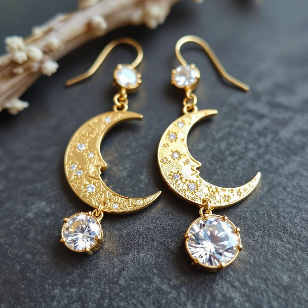 Серьги в золоте без камней фазы луны длинные серьги плавные формы