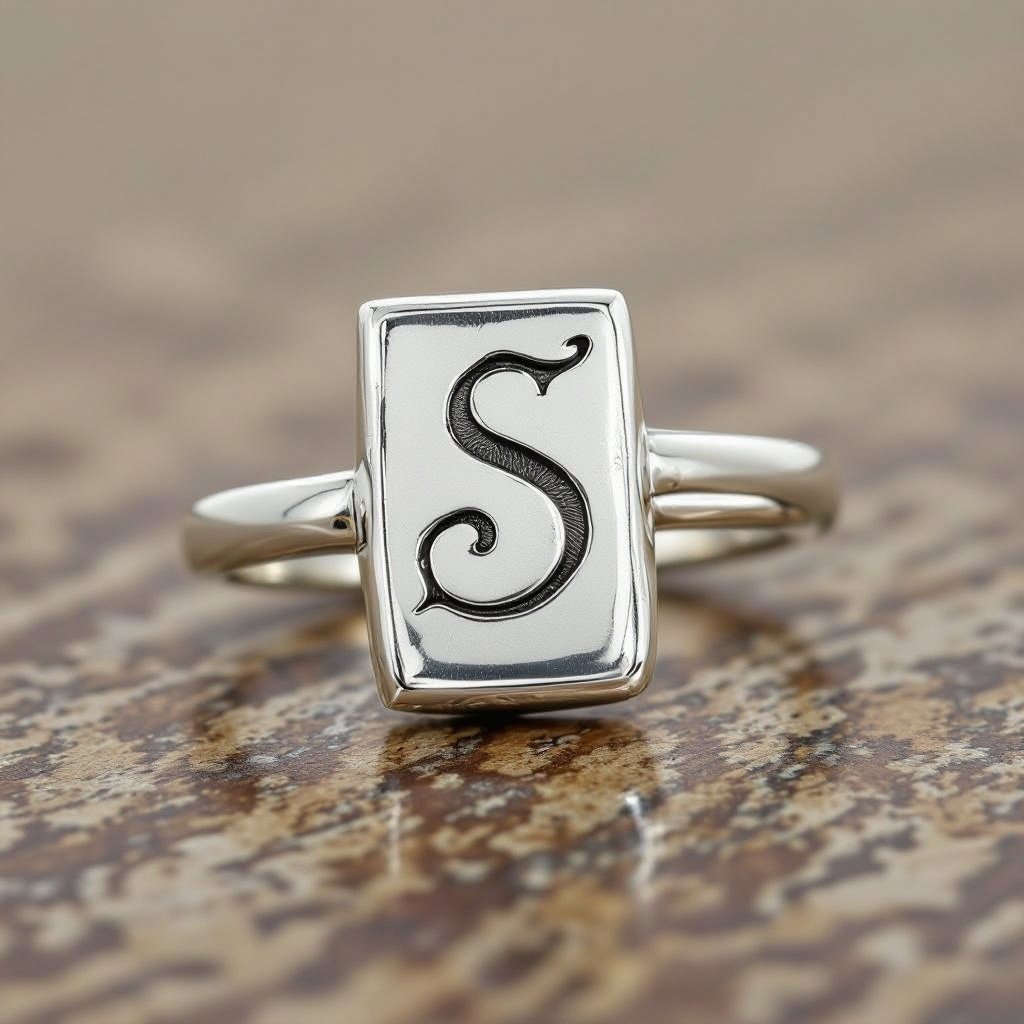 Completely silver. Silver band, no jewel silver rectangle with a inscribed in it.