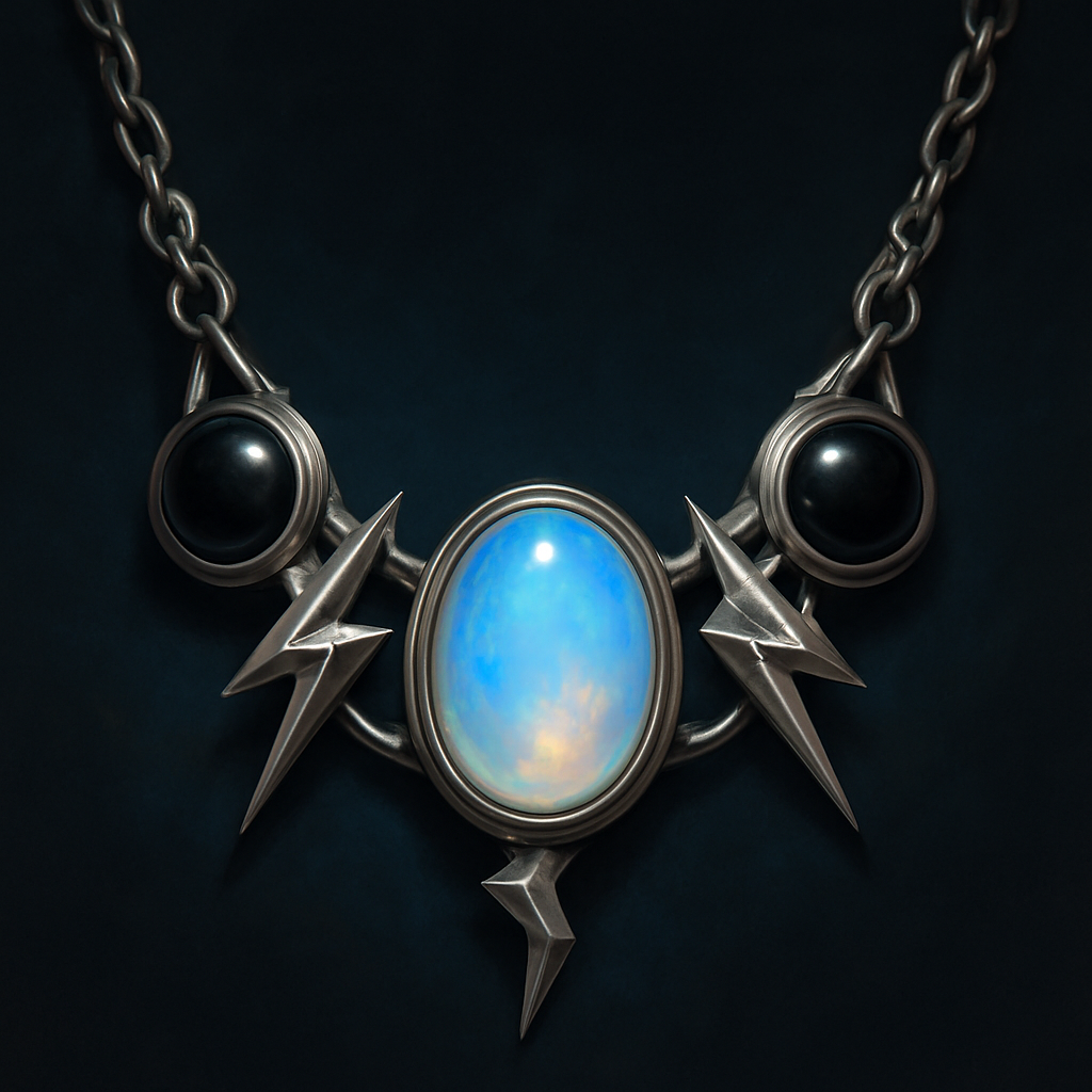 Opalite and onyx collar linked with white gold lightening bolts