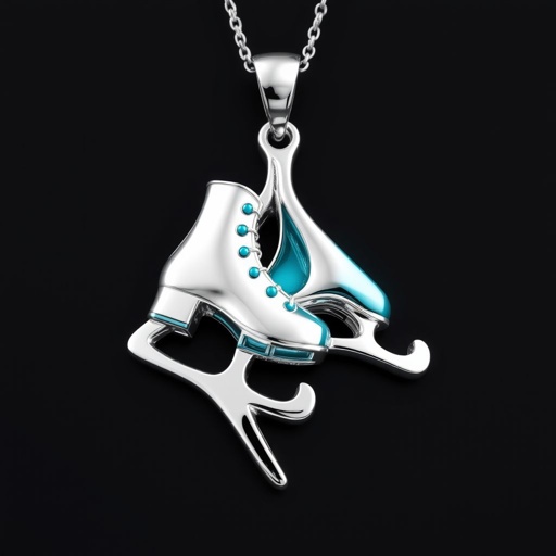 Pendant silver with stylized ice figure skating skates. Remove boots and leave only lowest part of skates. Add turquoise