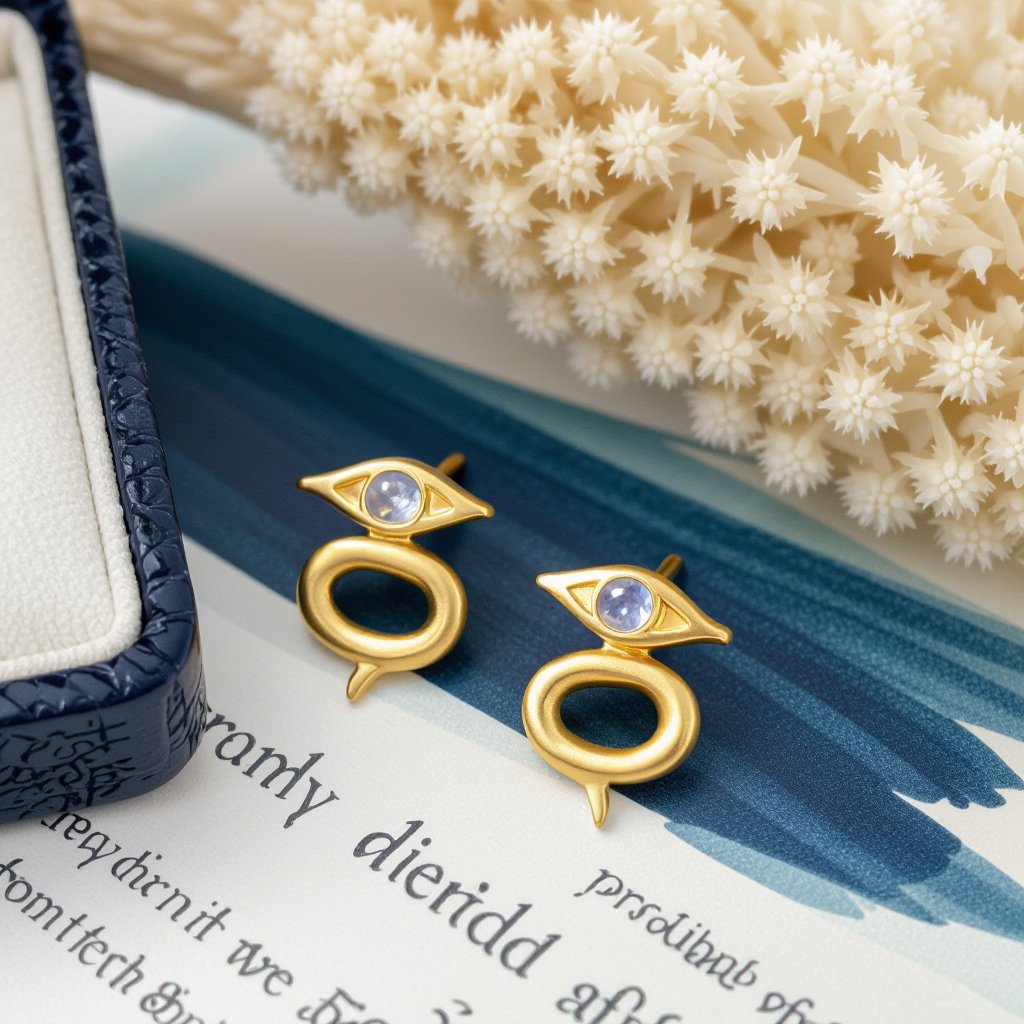 Небольшие золотые матовые серьги в виде символической змеи