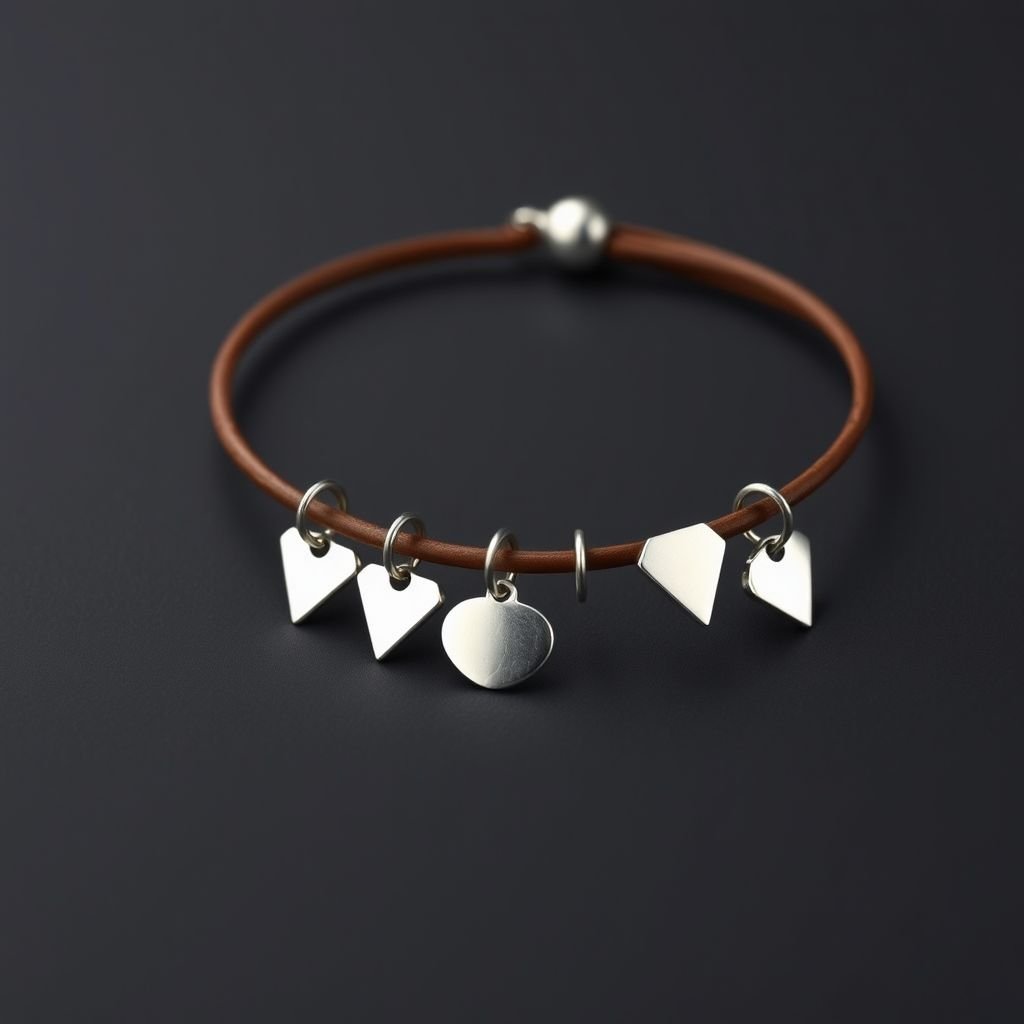 Leather bracelet with silver charms