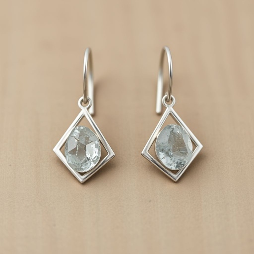 Earrings, Silver minimal, raw gemstone, elegant 