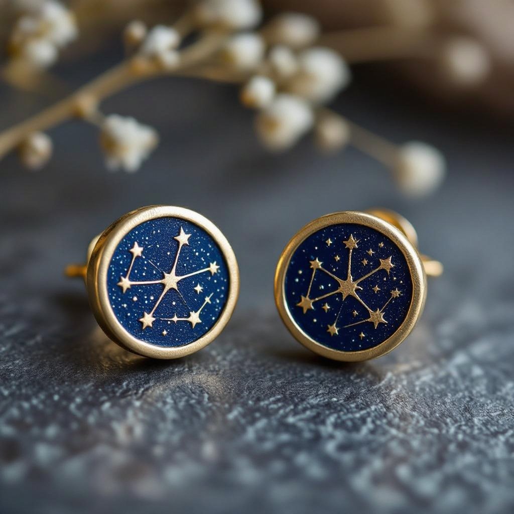 Небольшие золотые матовые серьги в виде созвездия