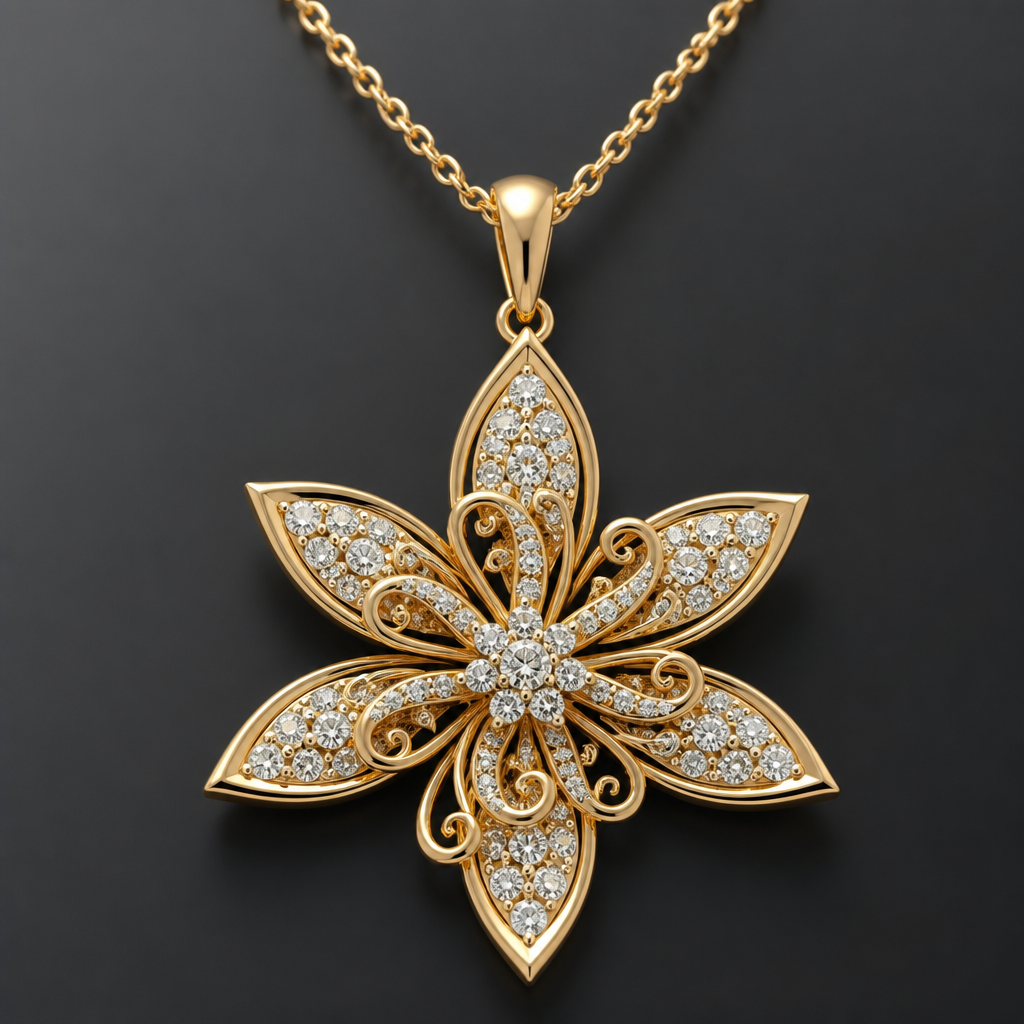 . Refinement: add those curly spiral on the flower then make the edges of the flower a little bit sharper follow the sketch and it should be elegant
photorealistic jewelry design, . Refinement: add those curly spiral on the flower then make the edges of the flower a little bit sharper follow the sketch and it should be elegant, Luxury style, just the design no text