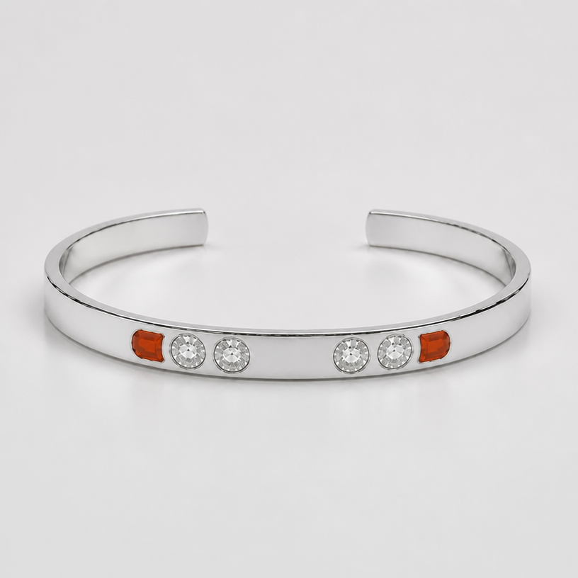 A women's bracelet made of silver, minimalist, simple and delicate, clean lines. make a blank gap in the middle of the 4 clear stones
using the attached image as a visual reference, create A women's bracelet made of silver, minimalist, simple and delicate, clean lines. make a blank gap in the middle of the 4 clear stones. photorealistic, just the design no text
