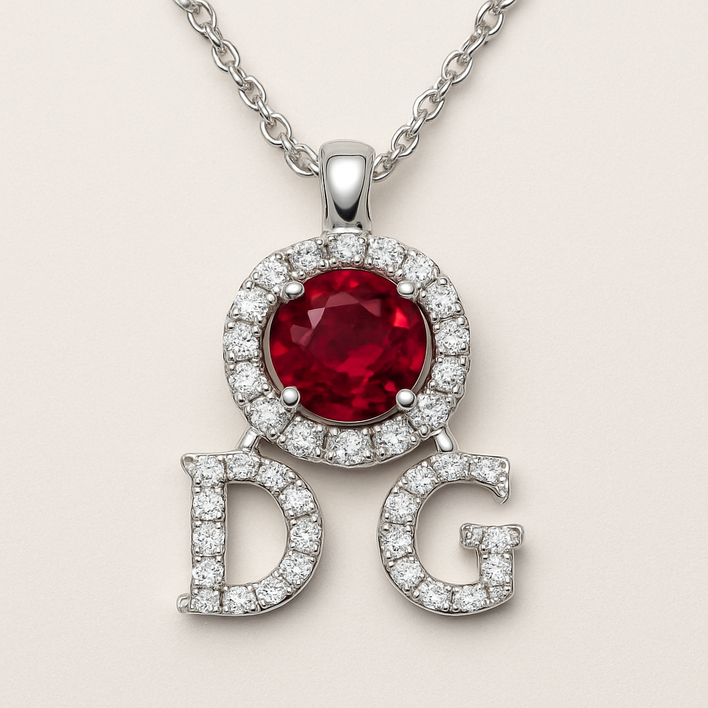 ruby with D and G letters pendant