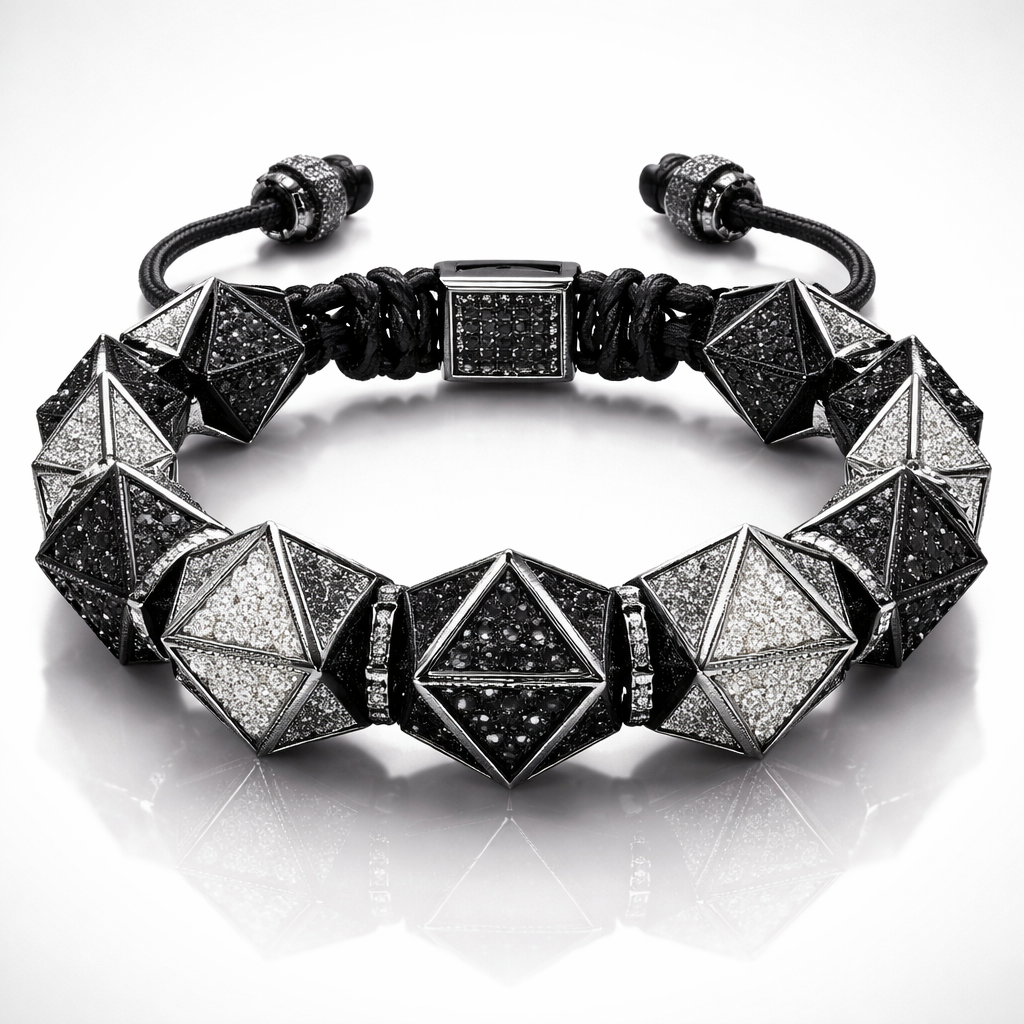 Chambala Geomatricw sharp edges of architectural shapes and design of bracelet beads for men of white and ablack diamonds