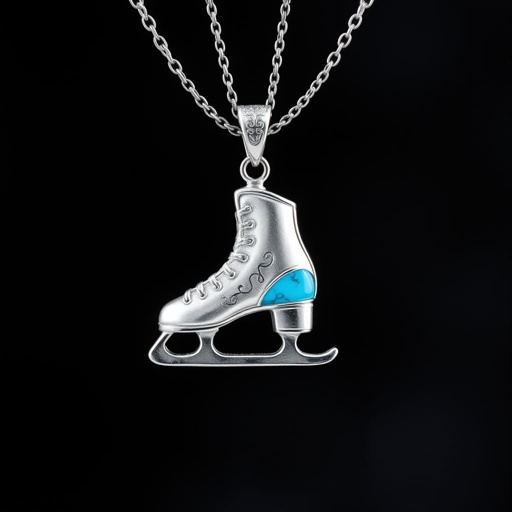 Silver pendant in the shape of figure skating blades without boots with one blade only made of turquoise