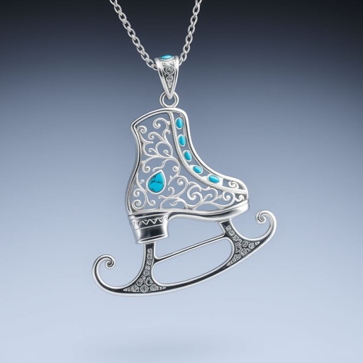 Pendant silver with stylized ice figure skating skates. Remove boots and leave only lowest part of skates. Add turquoise
