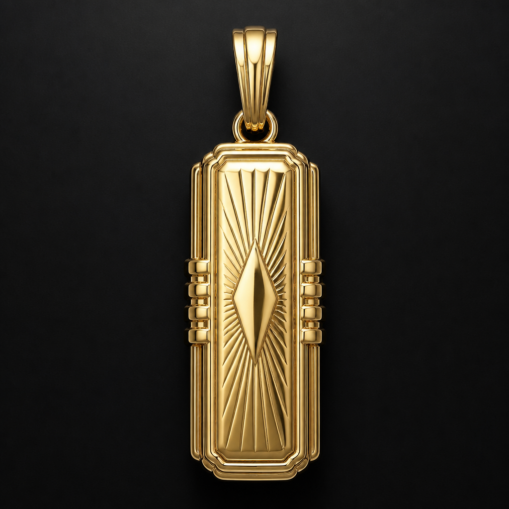 I would like a pendant design rectangular, and in a north south setting with 10 carat gold in a retro era design
photorealistic jewelry design, I would like a pendant design rectangular, and in a north south setting with 10 carat gold in a retro era design, modern style, just the design no text