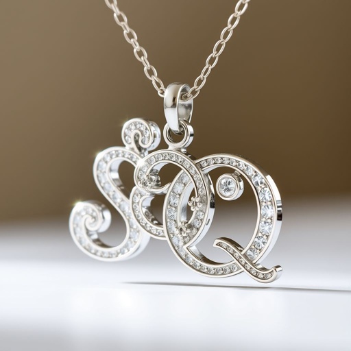 silver necklace with the pendant in letter SQ in a unique way with white  stones. Make it cute