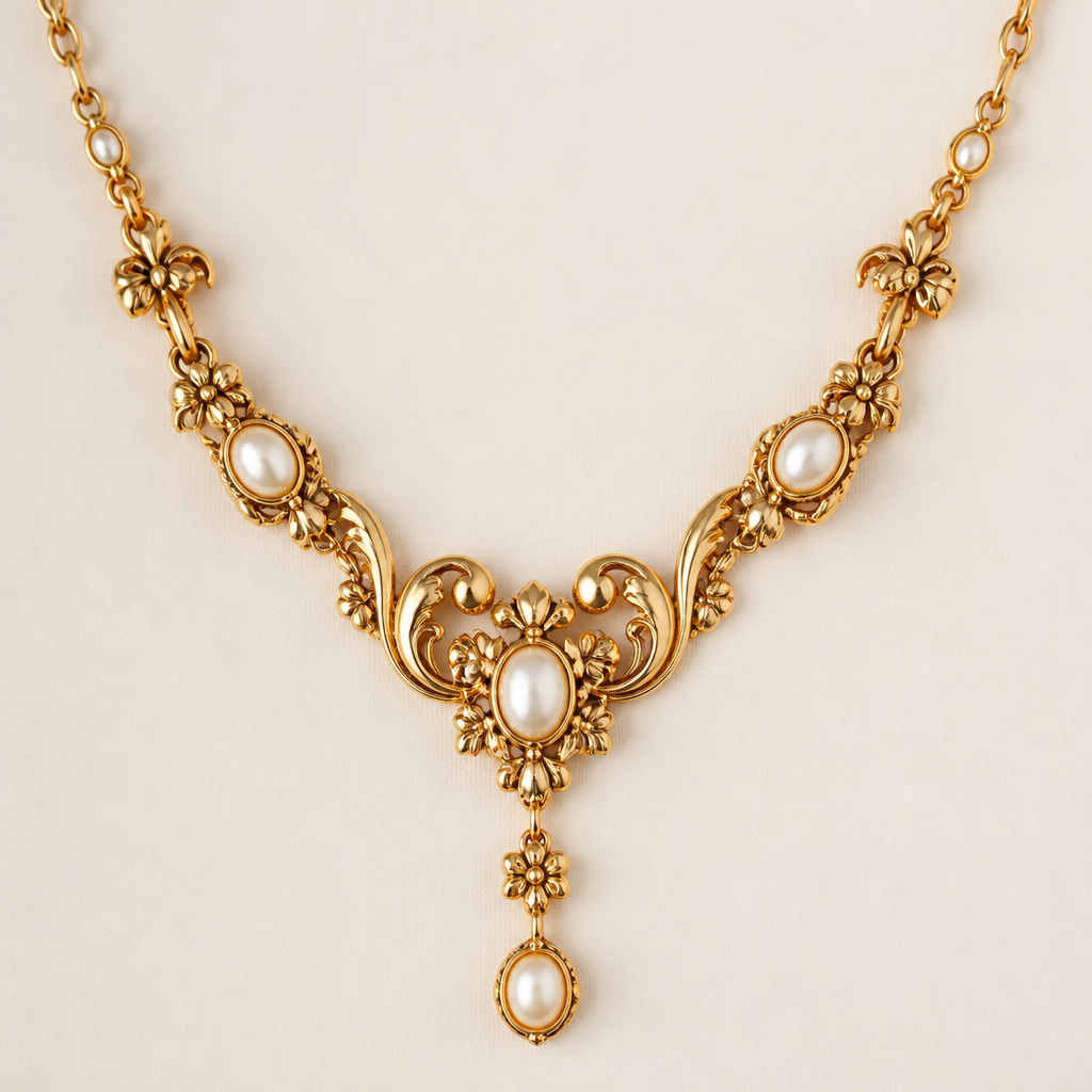 A vintage women's necklace made of gold. un collier lumineux avec du caractere