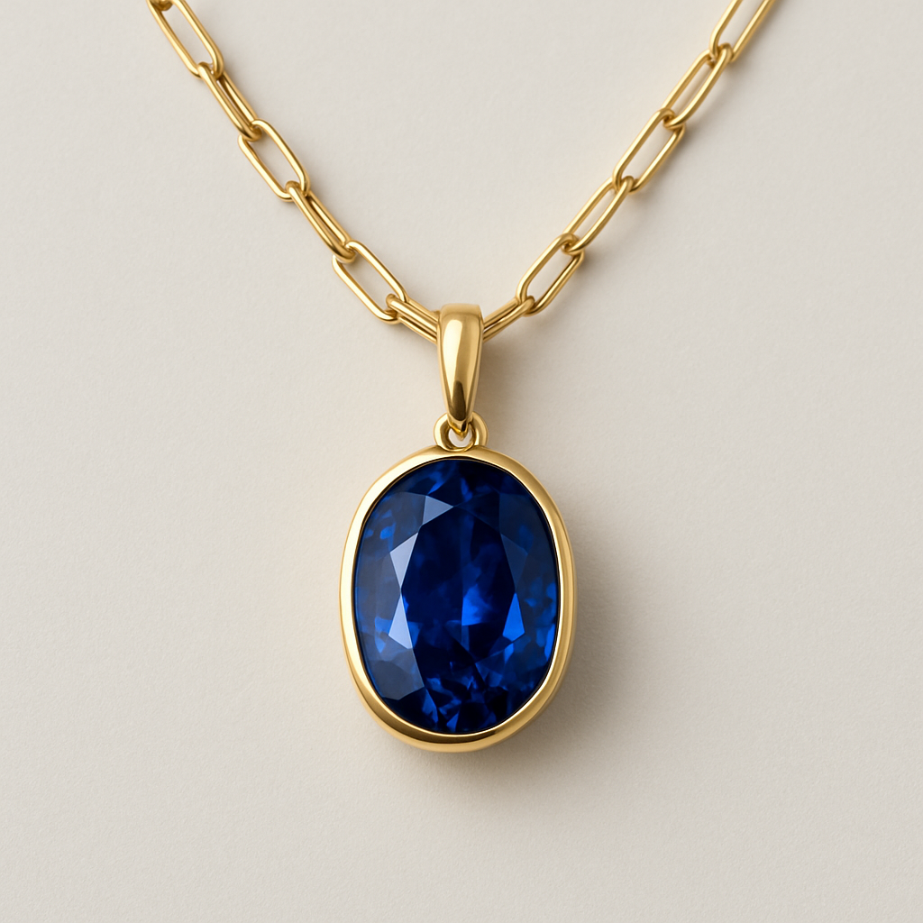 create a blue sapphire necklace gold chain.