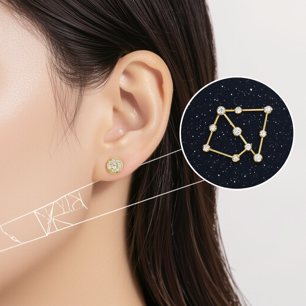Небольшие золотые матовые серьги в виде созвездия сириус