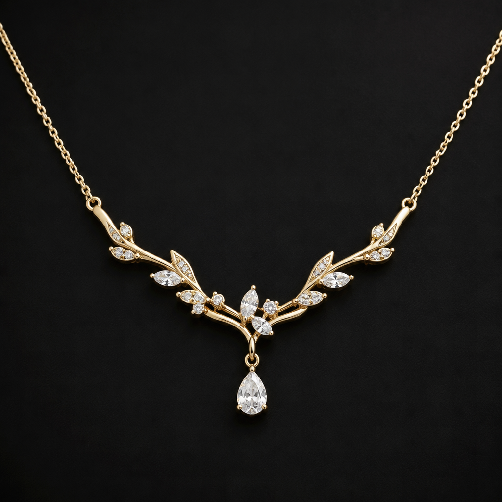 A women's necklace, detailed and decorative, moderately ornate
photorealistic jewelry design, A women's necklace, detailed and decorative, moderately ornate, modern style, just the design no text