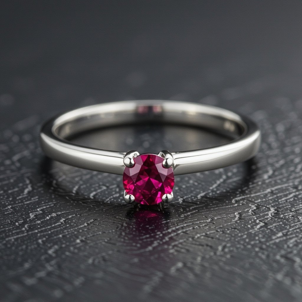 Red stone, silver, college class ring for women