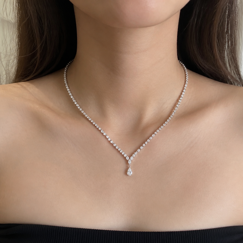 Photorealistic virtual try-on: place the jewelry from the reference design onto the neck in the user's photo. Keep the person, skin and background unchanged; realistic scale, perspective and lighting.
photorealistic jewelry design, Photorealistic virtual try-on: place the jewelry from the reference design onto the neck in the user's photo. Keep the person, skin and background unchanged; realistic scale, perspective and lighting., just the design no text
