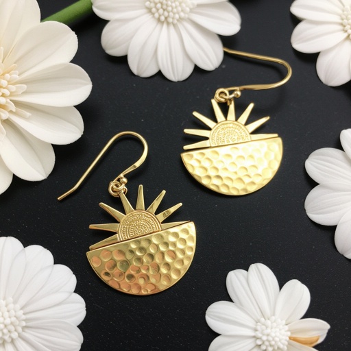 Золотые серьги полукруг половинка горящего солнца мятое неровное золото