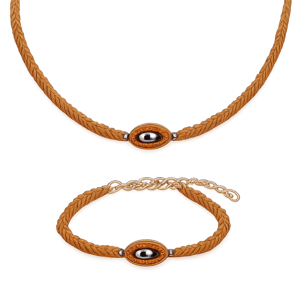 Necklace and bracelet only amber stones small size EVW logo on the amber stone red and black and white colours