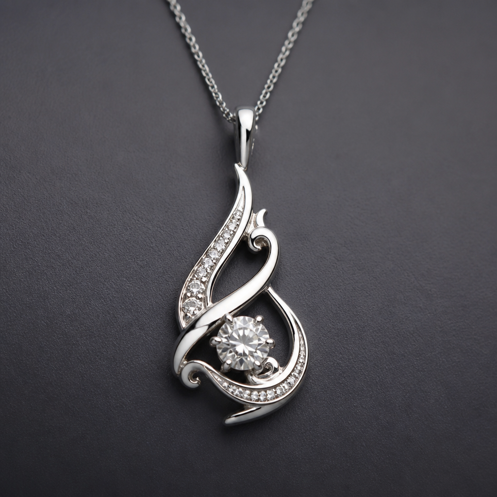 A abstract women's pendant made of white gold with diamond stones suitable for daily wear. เอาลายไทยมาเป็นส่วนประกอบ, cost 300$
photorealistic jewelry design, A abstract women's pendant made of white gold with diamond stones suitable for daily wear. เอาลายไทยมาเป็นส่วนประกอบ, cost 300$, abstract style, just the design no text
