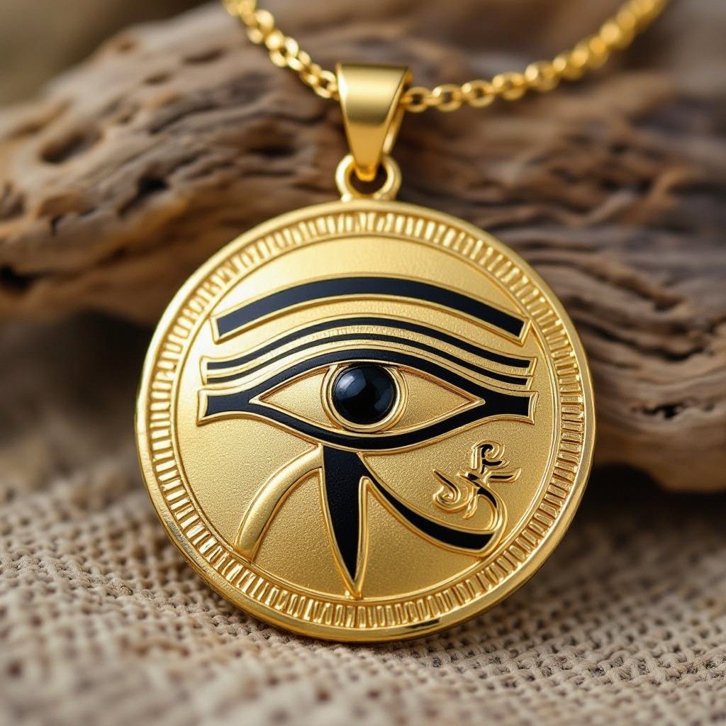 Золотой матовый медальон в форме египетского глаза тора 