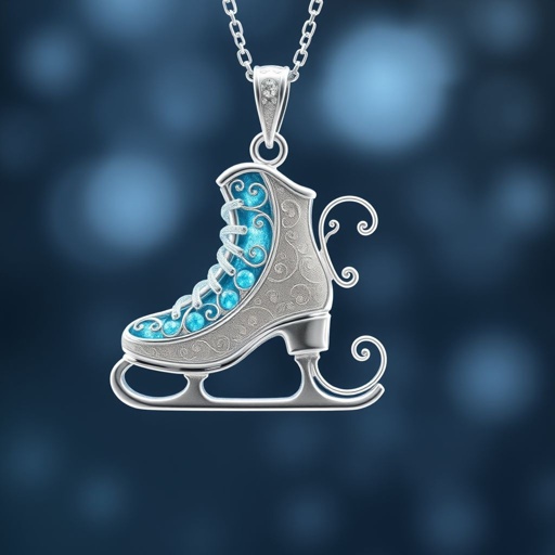 Silver Pendant shape one ice skate with turquoise stripe inside the low thin part blade