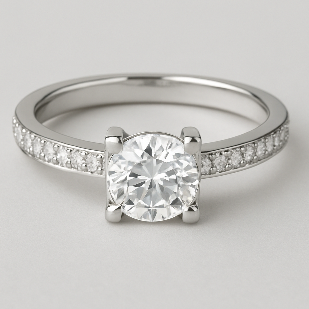 White gold ring 1 carat  with pave t bar band