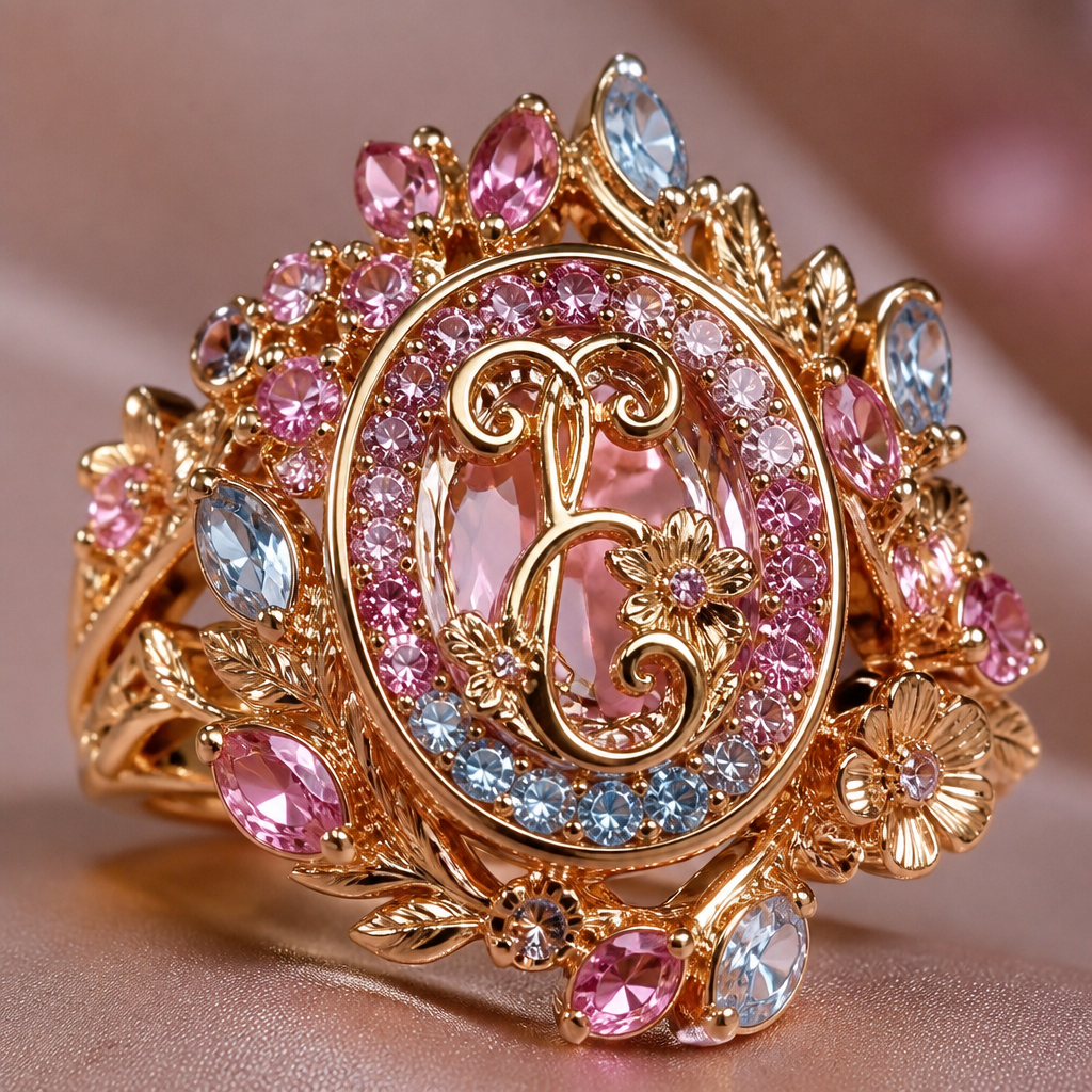 A nature-inspired women's ring, highly ornate, intricate and elaborate, richly detailed. anel de 15 anos com inicial E com pedras rosa dentro com azul e rosa em volta
photorealistic jewelry design, A nature-inspired women's ring, highly ornate, intricate and elaborate, richly detailed. anel de 15 anos com inicial E com pedras rosa dentro com azul e rosa em volta, nature_inspired style, just the design no text