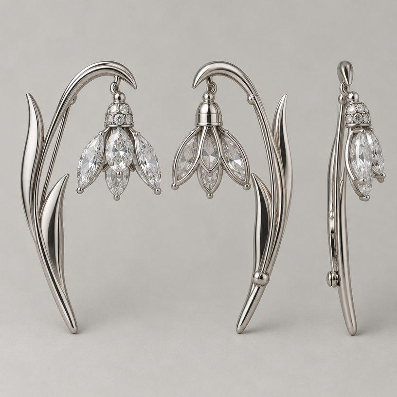 Leaves without diamonds please show front back and side view
edit the attached jewelry design with these instructions: Leaves without diamonds please show front back and side view. keep it photorealistic, just the design no text