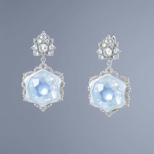 A white gold moonstone rose cut and diamond gemstones trillion, 30, with VVS and D carat earrings