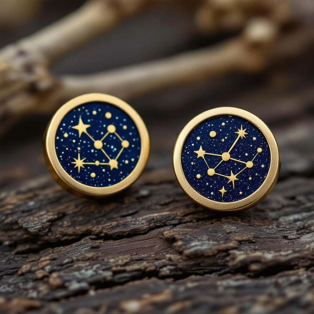 Небольшие золотые матовые серьги в виде созвездия сириус