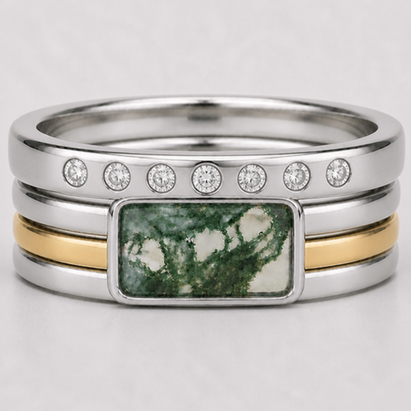 Now leave the top band that width, but make the three lower bands attached to the solitaire 1.5mm smaller width each.