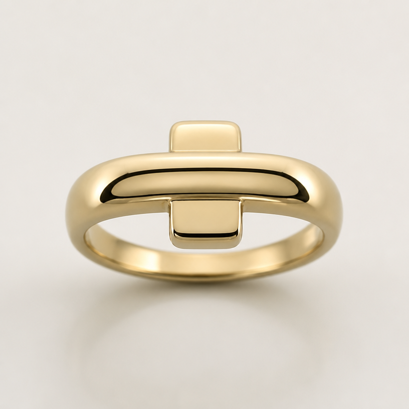 A minimalist women's ring made of gold
using the attached image as a visual reference, create A minimalist women's ring made of gold. photorealistic, just the design no text
