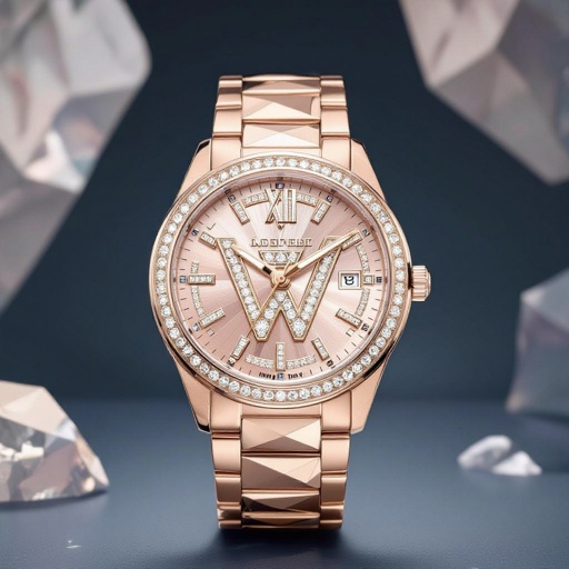 Create a watch of geomatric  shapes and architectural structures and bold edge style of white diamond of w logo