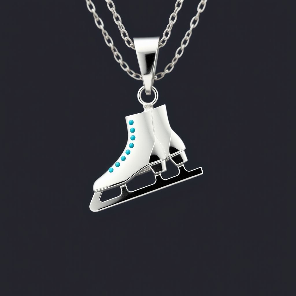 Pendant silver with stylized ice figure skating skates. Remove boots and leave only lowest part of skates. Add turquoise