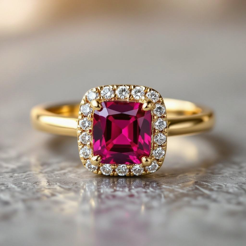 Square diamond with square halo, thick ring band