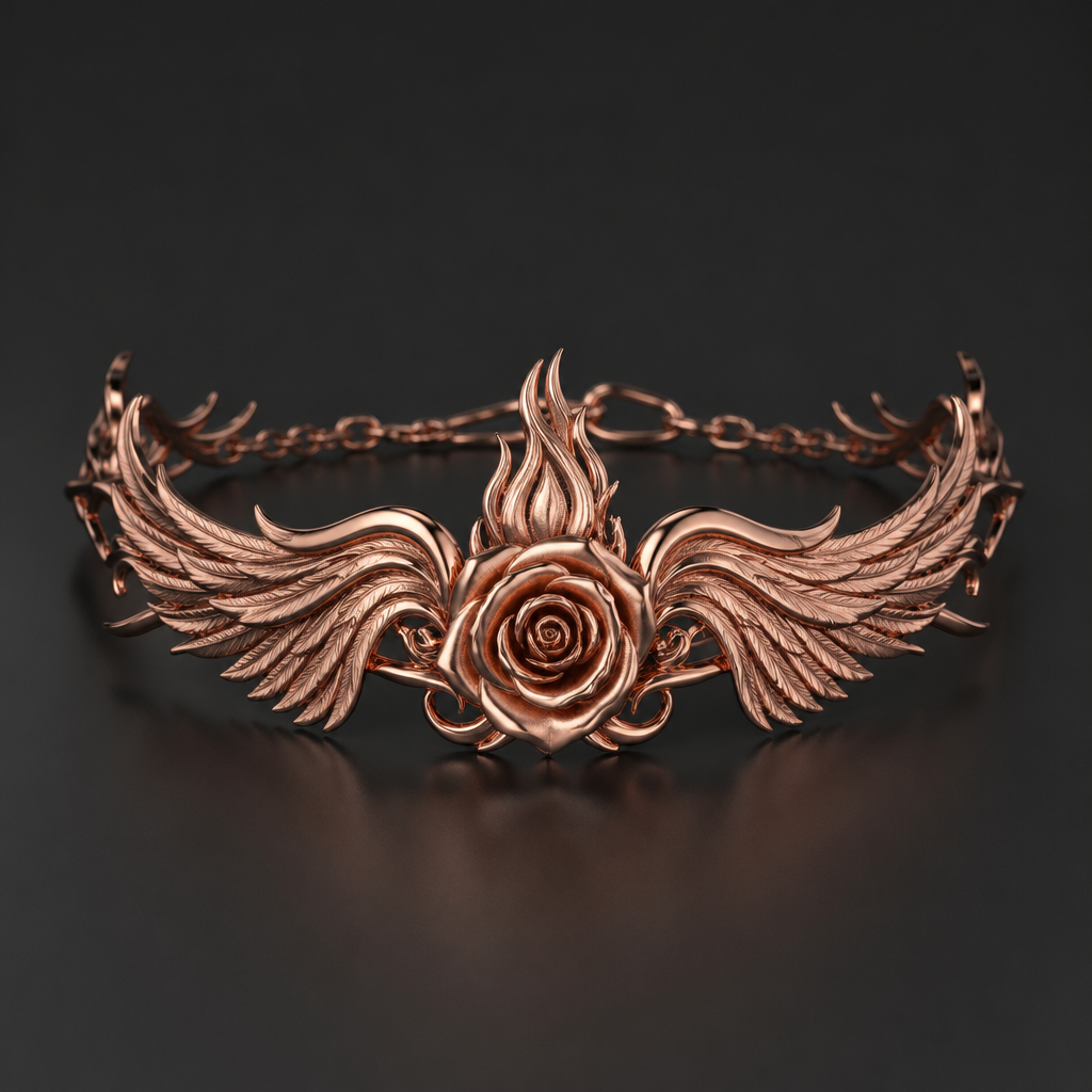 A women's ring. não é anel é para seguir a foto da referência é uma gargantilha então nas laterais ela é tipo assim essa Asa e essa coisa assim parecendo esse fogo no meio da Rosa em cima na cabeça mas é para seguir realmente essa foto de referência não é só fotos de referência é igual a foto da referência a joia é a própria foto da referência
photorealistic jewelry design, A women's ring. não é anel é para seguir a foto da referência é uma gargantilha então nas laterais ela é tipo assim essa Asa e essa coisa assim parecendo esse fogo no meio da Rosa em cima na cabeça mas é para seguir realmente essa foto de referência não é só fotos de referência é igual a foto da referência a joia é a própria foto da referência, modern style, just the design no text