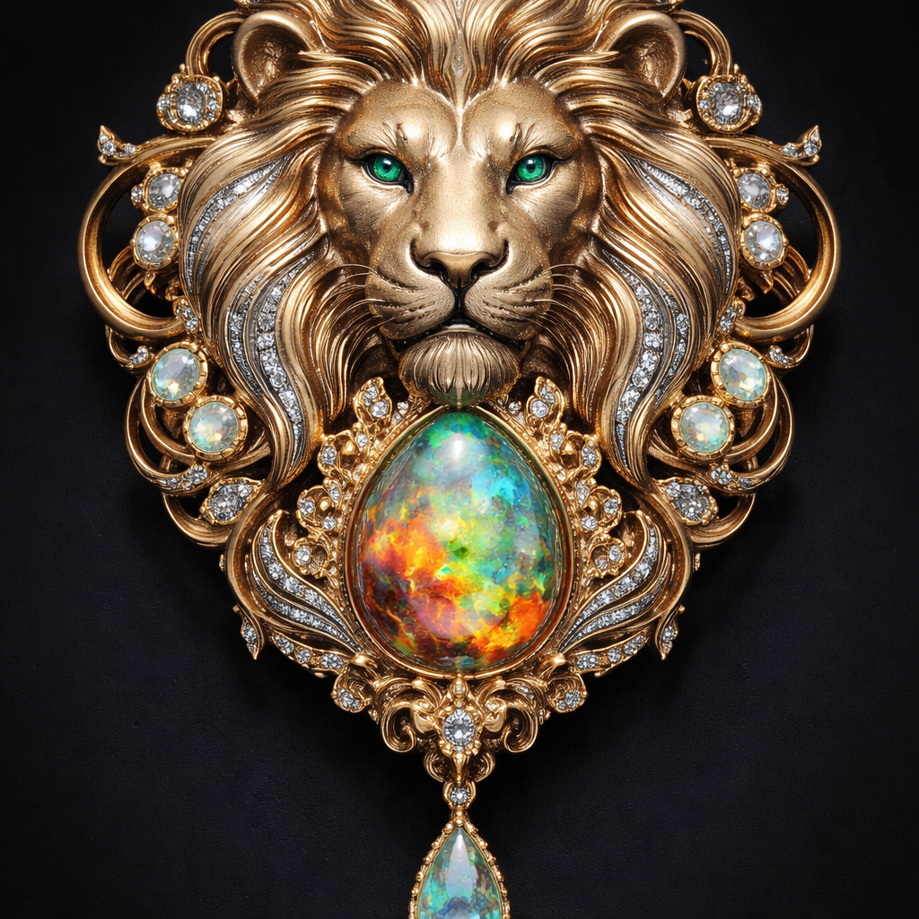 Lion head with opal