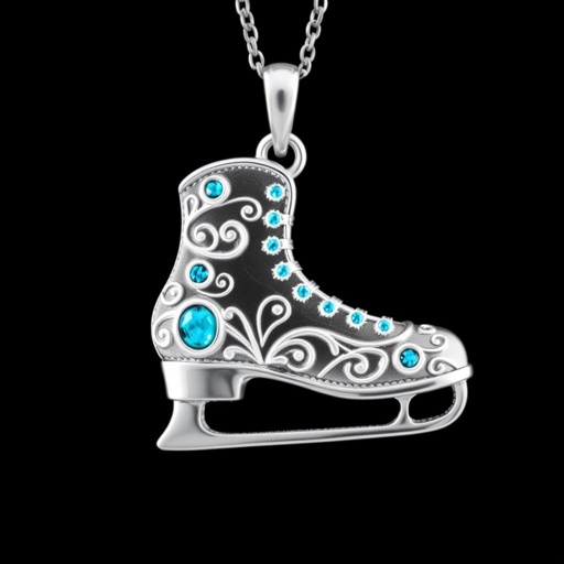 Pendant silver with stylized ice figure skating single skate  . Remove boots and leave only lowest part of skates. Add turquoise