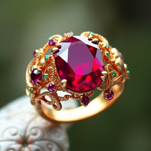 30 carat red ruby Opal-cut, FI IF with gold setting ring